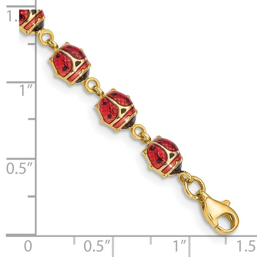 14K Yellow Gold Enamel & Resin Ladybug Bracelet  Length 7'' inches