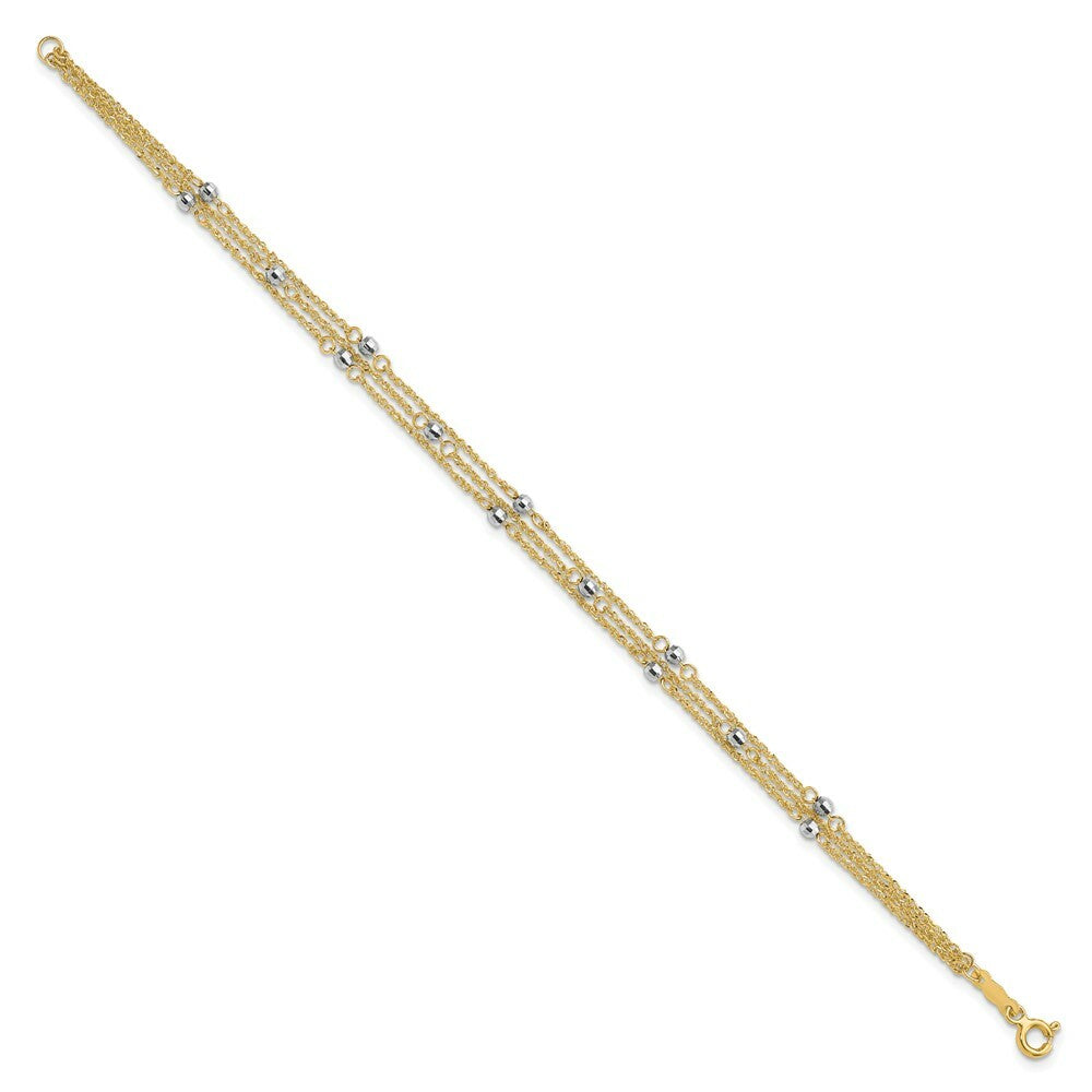 14K Two-tone Gold Triple Strand Bracelet  Length 7.25'' inches