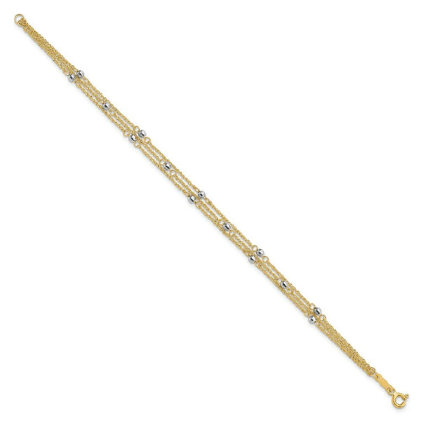 14K Two-tone Gold Triple Strand Bracelet  Length 7.25'' inches