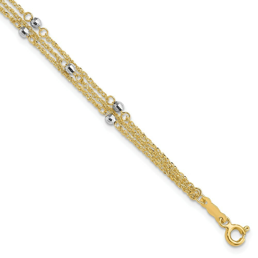 14K Two-tone Gold Triple Strand Bracelet  Length 7.25'' inches