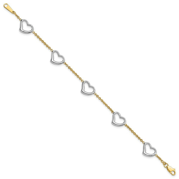 14K Two-tone Gold Heart Bracelet  Length 7'' inches