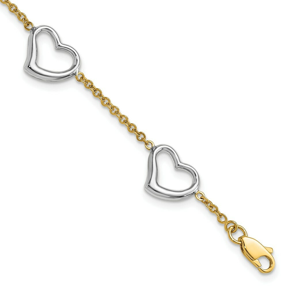14K Two-tone Gold Heart Bracelet  Length 7'' inches