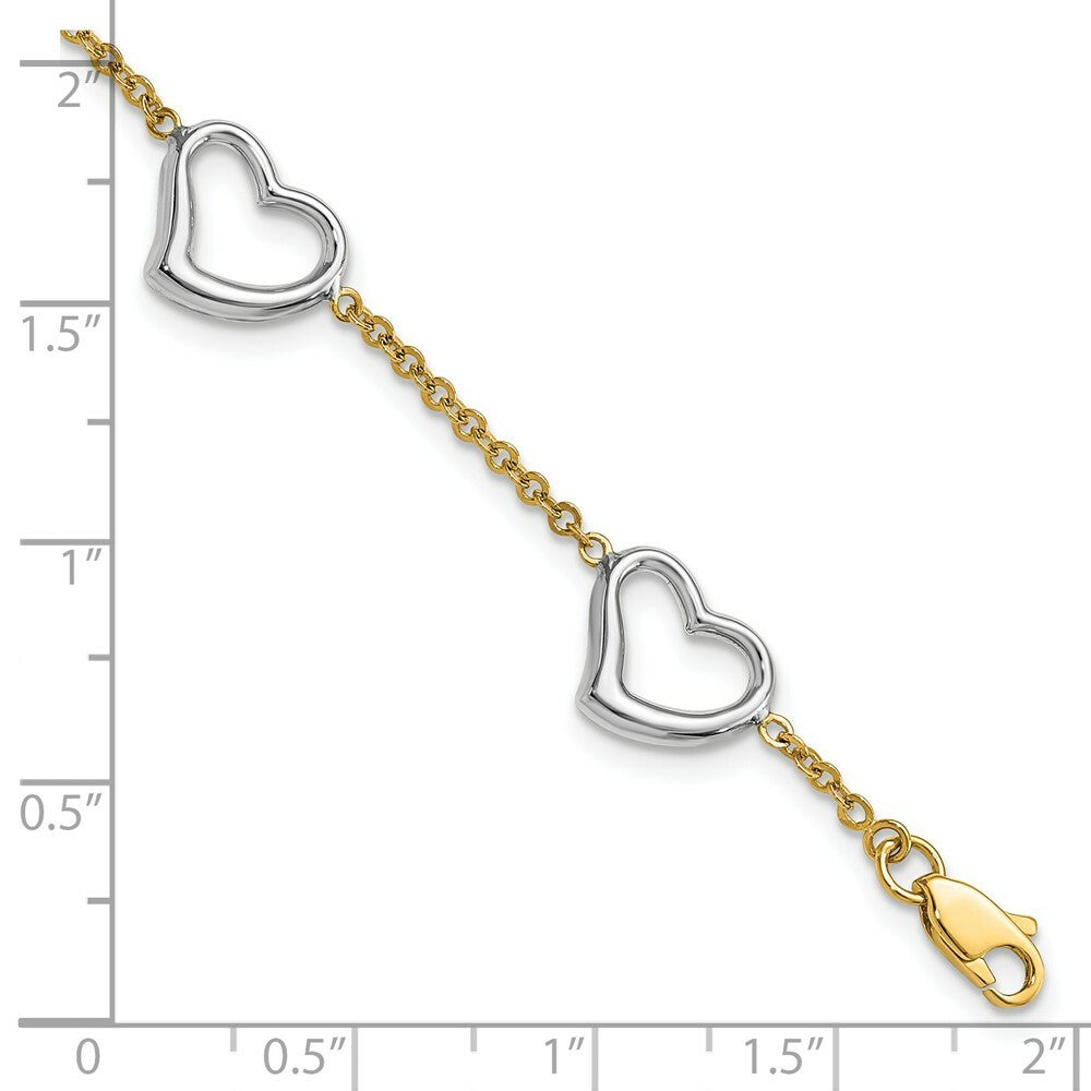 14K Two-tone Gold Heart Bracelet  Length 7'' inches