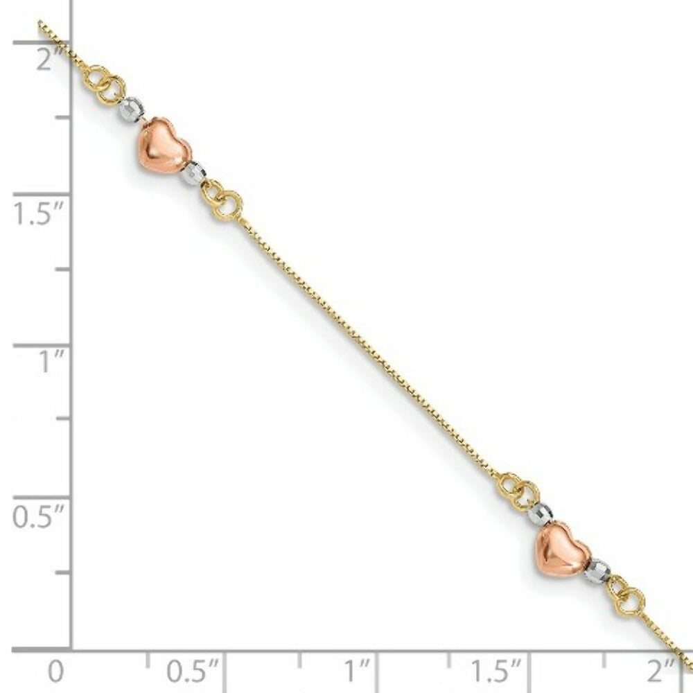 14K Tri-Color Gold Puffed Heart Bracelet  Length 7.25'' inches