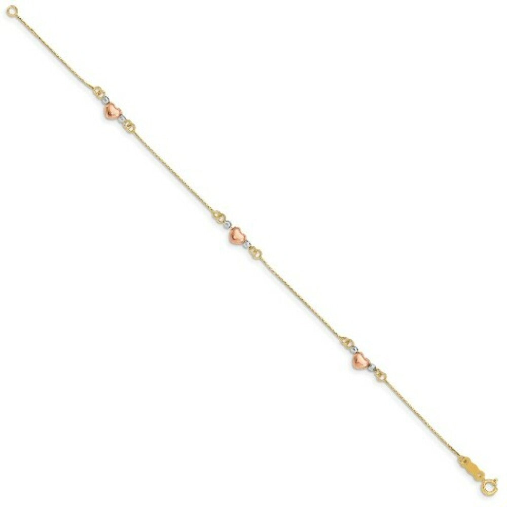 14K Tri-Color Gold Puffed Heart Bracelet  Length 7.25'' inches