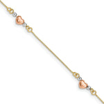 Load image into Gallery viewer, 14K Tri-Color Gold Puffed Heart Bracelet  Length 7.25'' inches
