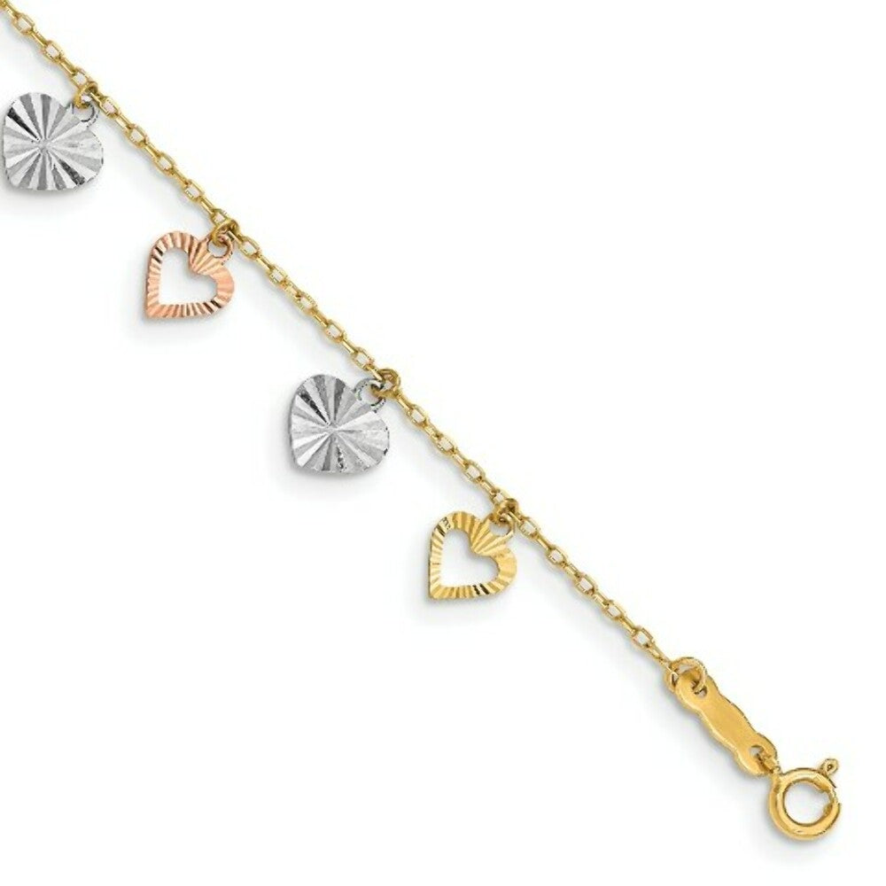 14K Tri-Color Gold Heart Bracelet  Length 7'' inches