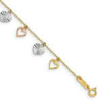 Load image into Gallery viewer, 14K Tri-Color Gold Heart Bracelet  Length 7'' inches
