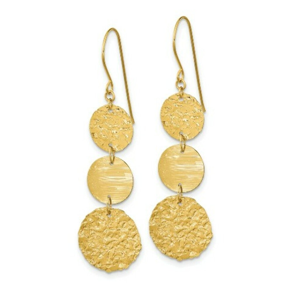 14K Yellow Gold 3-Tier Circle Drop Dangle Earring