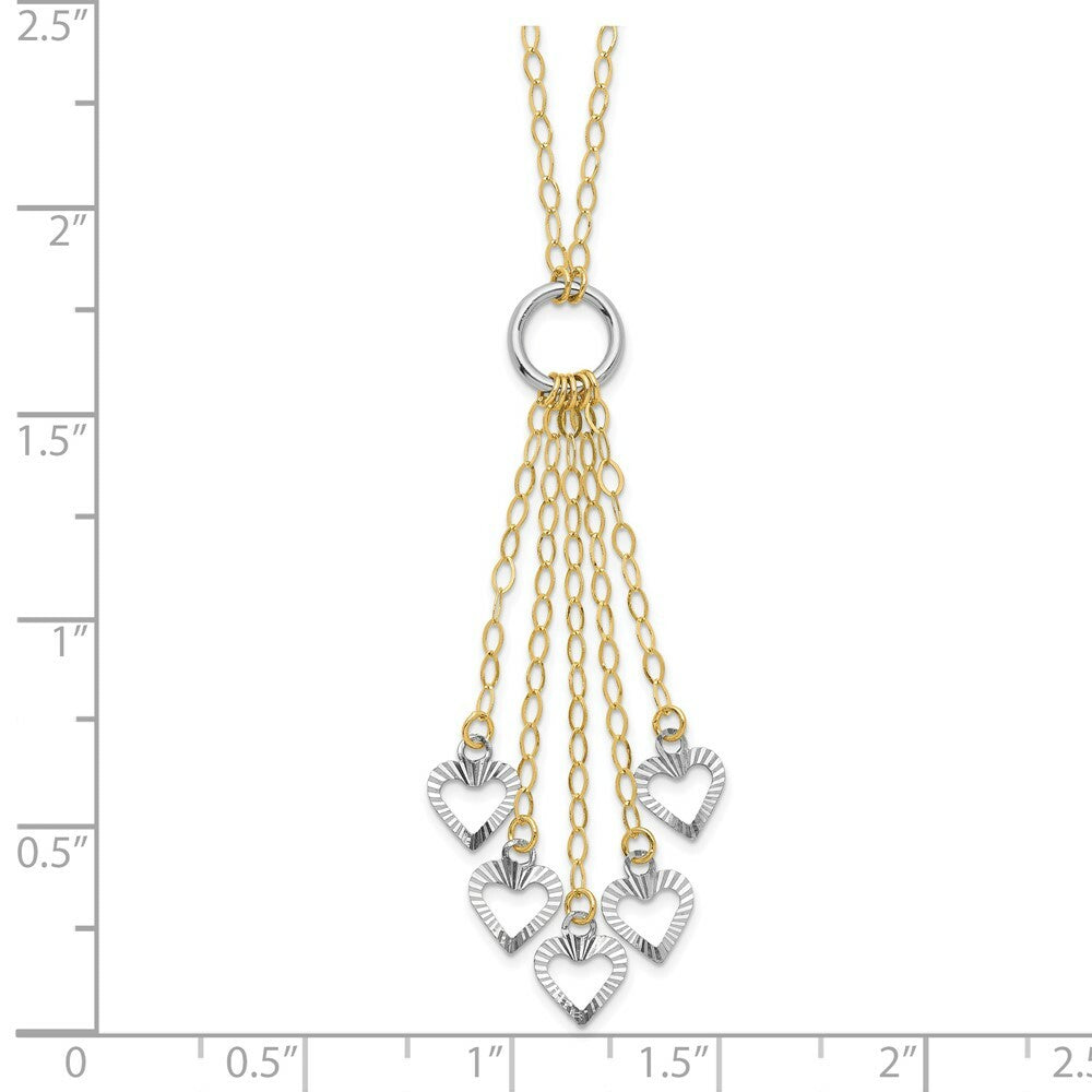 14K Two-tone Gold Adjustable Heart Drop Necklace  Length 16'' inches