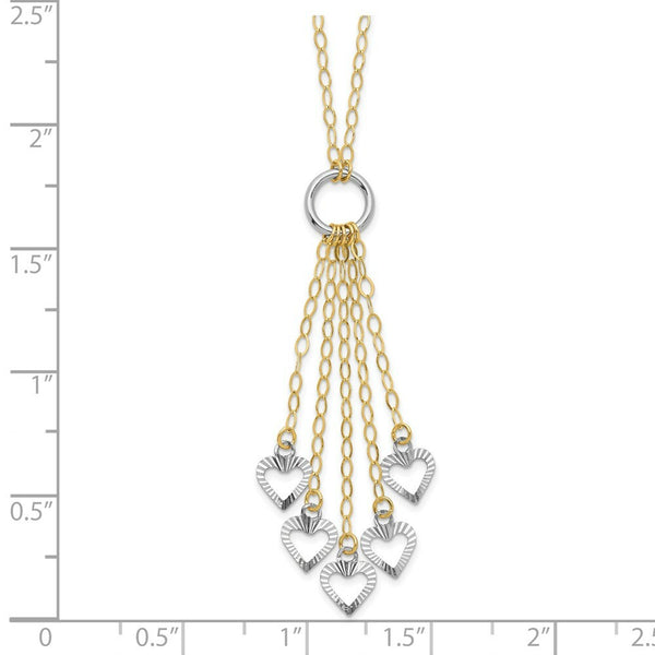 14K Two-tone Gold Adjustable Heart Drop Necklace  Length 16'' inches