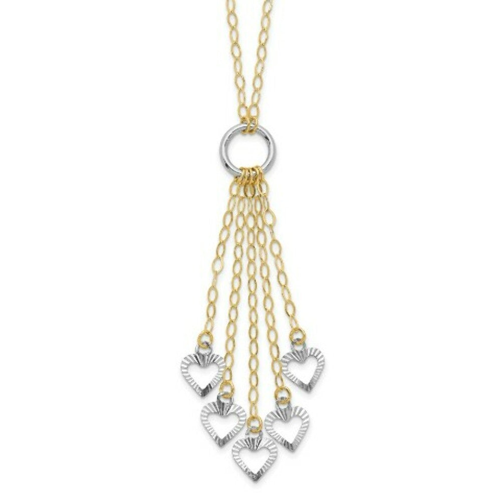 14K Two-tone Gold Adjustable Heart Drop Necklace  Length 16'' inches