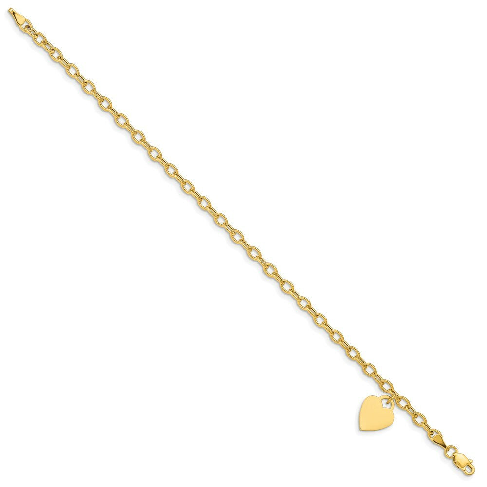 7.5" Length Bracelet 14K Yellow Gold Dangle Heart Bracelet