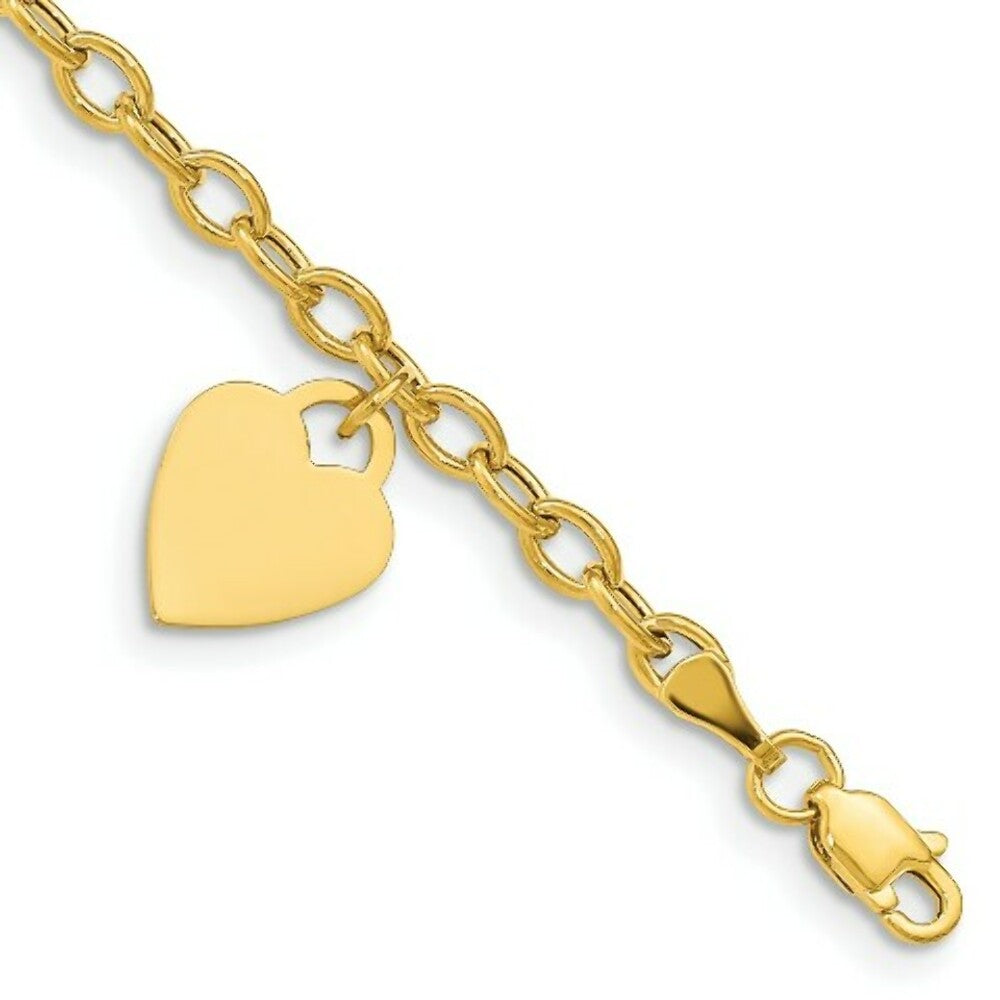7.5" Length Bracelet 14K Yellow Gold Dangle Heart Bracelet