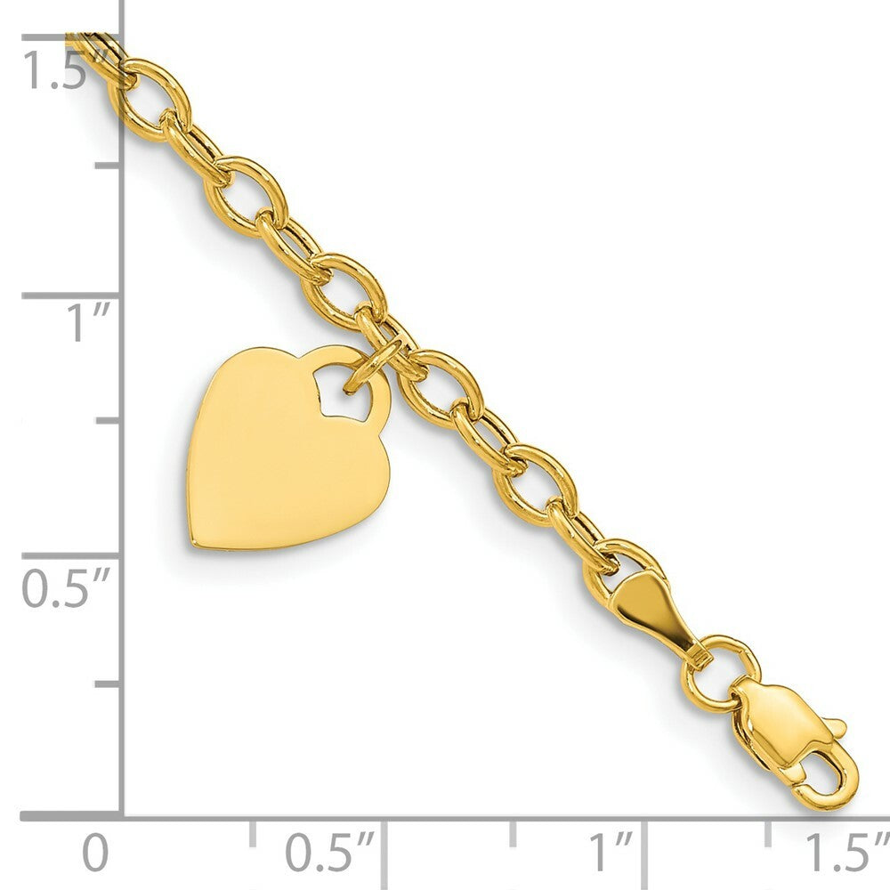 8.5" Length Bracelet 14K Yellow Gold Dangle Heart Bracelet