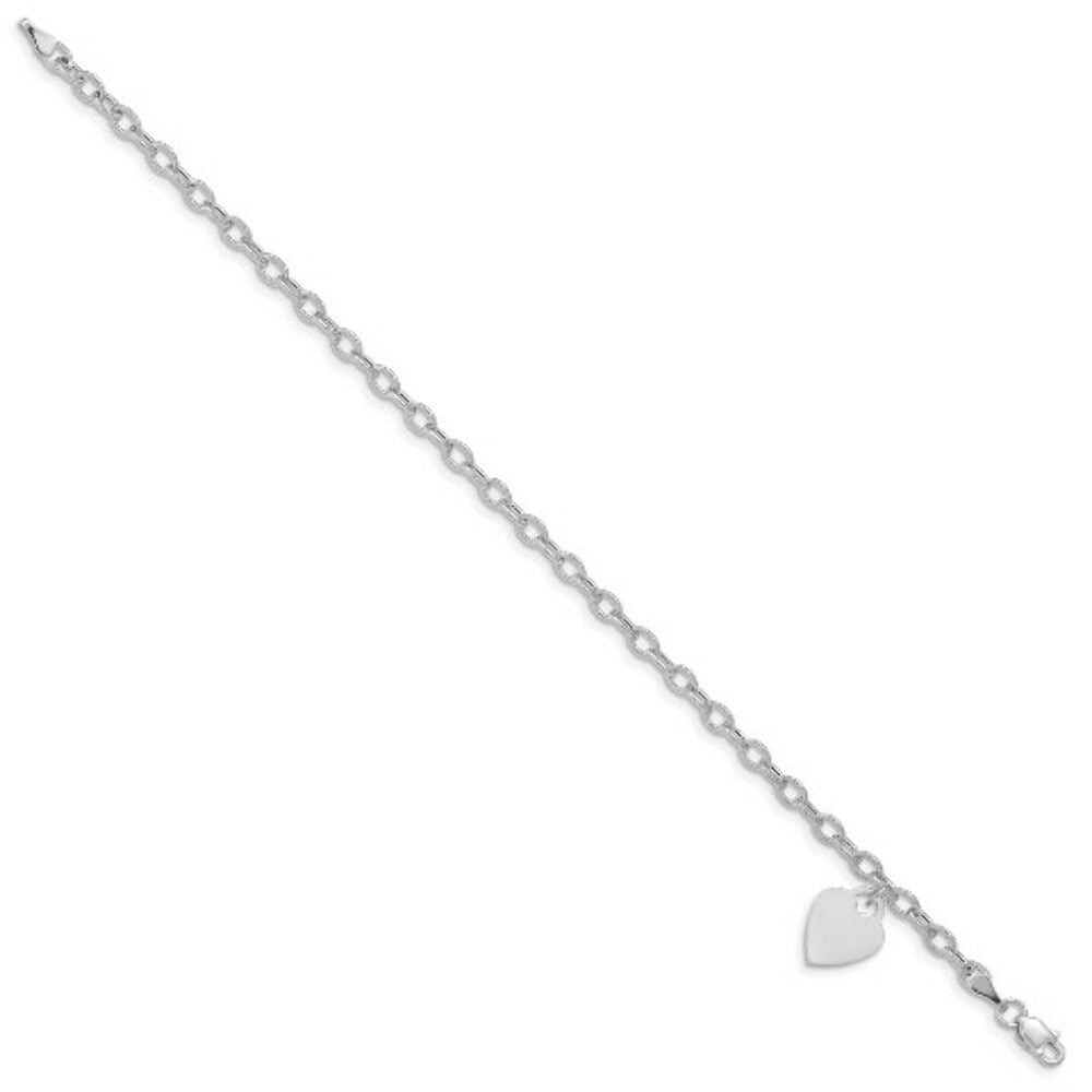 8.5" Length Bracelet 14K White Gold Dangle Heart Bracelet