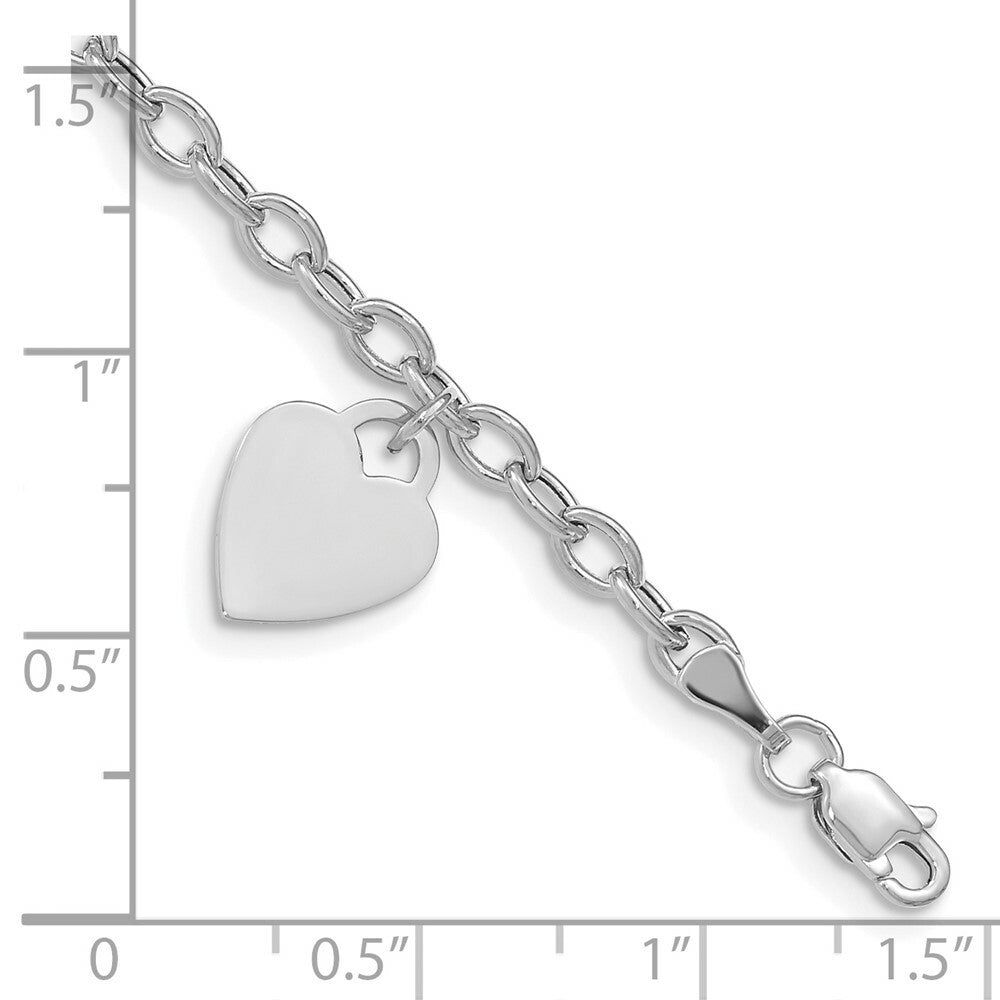 8.5" Length Bracelet 14K White Gold Dangle Heart Bracelet