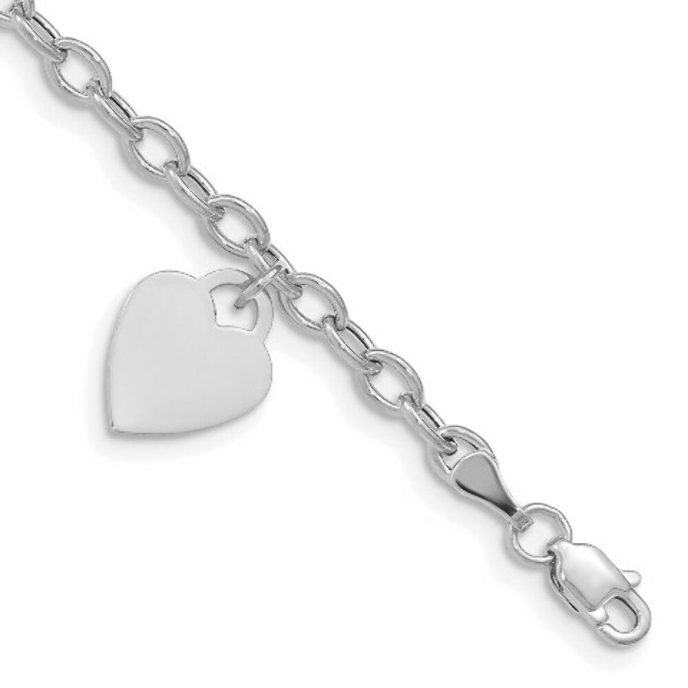 8.5" Length Bracelet 14K White Gold Dangle Heart Bracelet