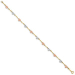Load image into Gallery viewer, 14K Tri-Color Gold Puff Heart Bracelet  Length 7'' inches
