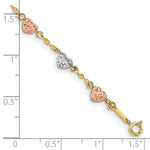 Load image into Gallery viewer, 14K Tri-Color Gold Puff Heart Bracelet  Length 7'' inches
