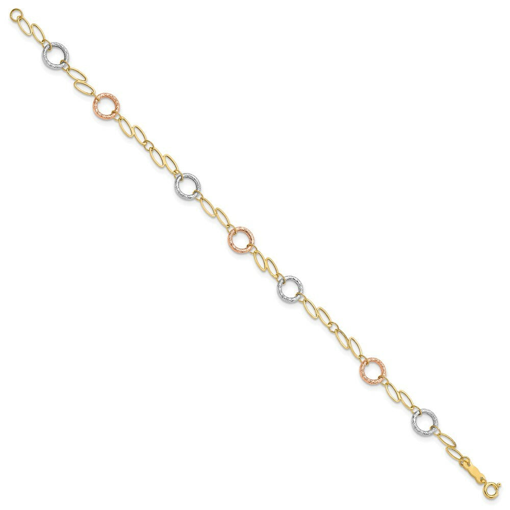 14K Tri-Color Gold Circles Bracelet  Length 7.25'' inches