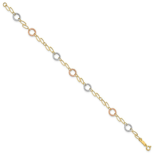 14K Tri-Color Gold Circles Bracelet  Length 7.25'' inches