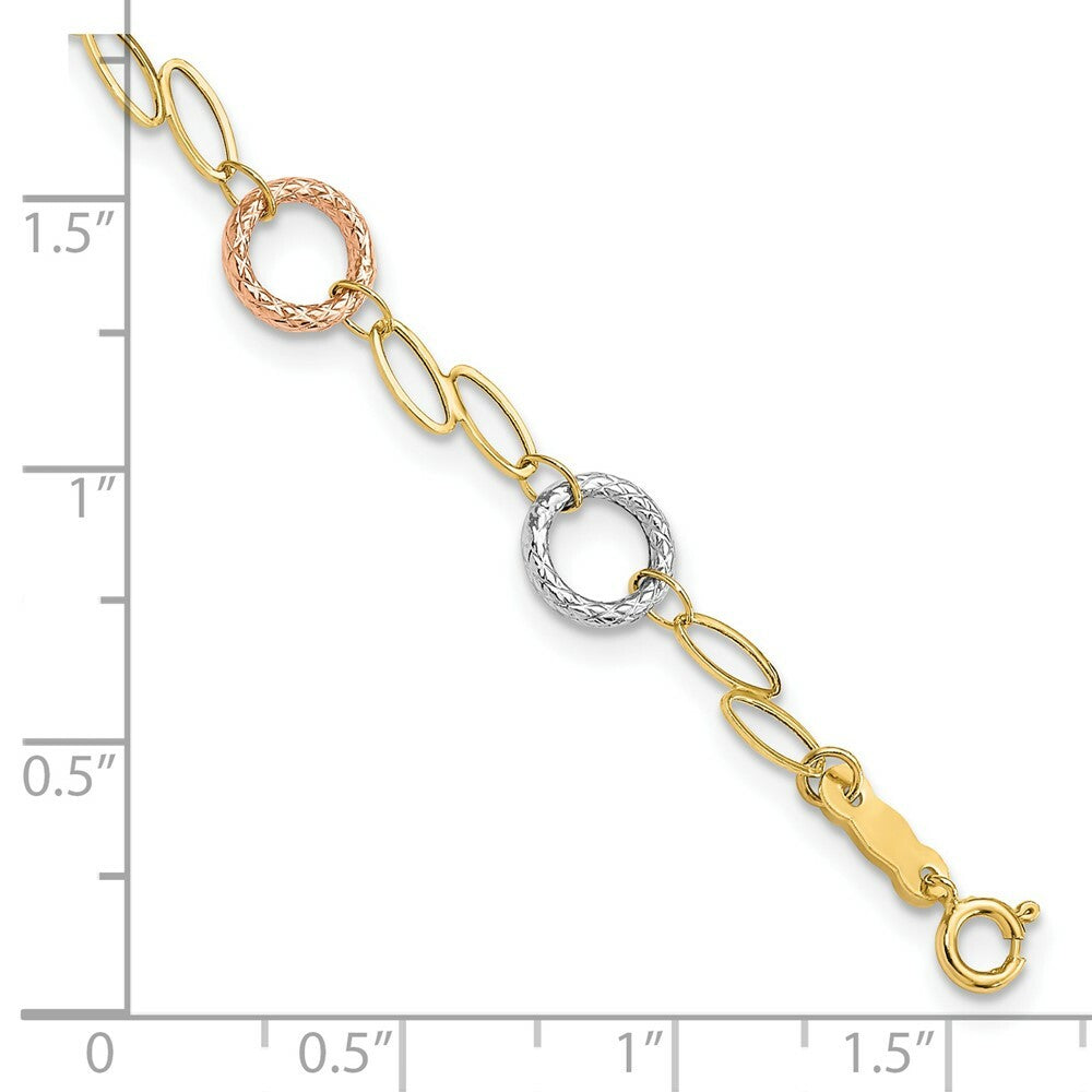 14K Tri-Color Gold Circles Bracelet  Length 7.25'' inches