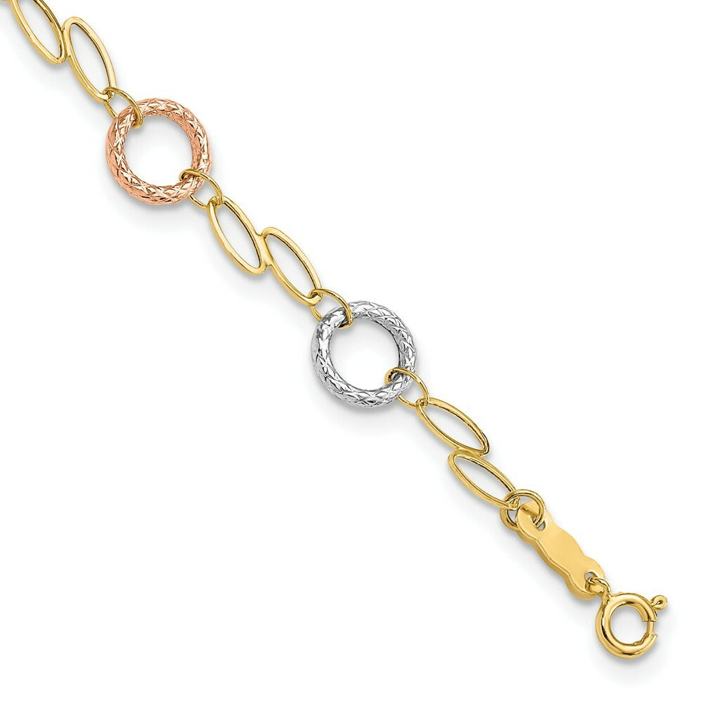 14K Tri-Color Gold Circles Bracelet  Length 7.25'' inches