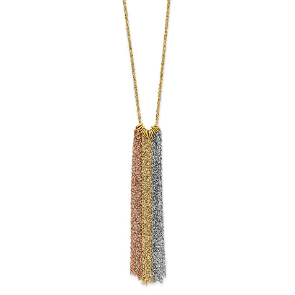 14K Tri-Color Gold Dangle Chain with 2'' ext Necklace  Length 16'' inches
