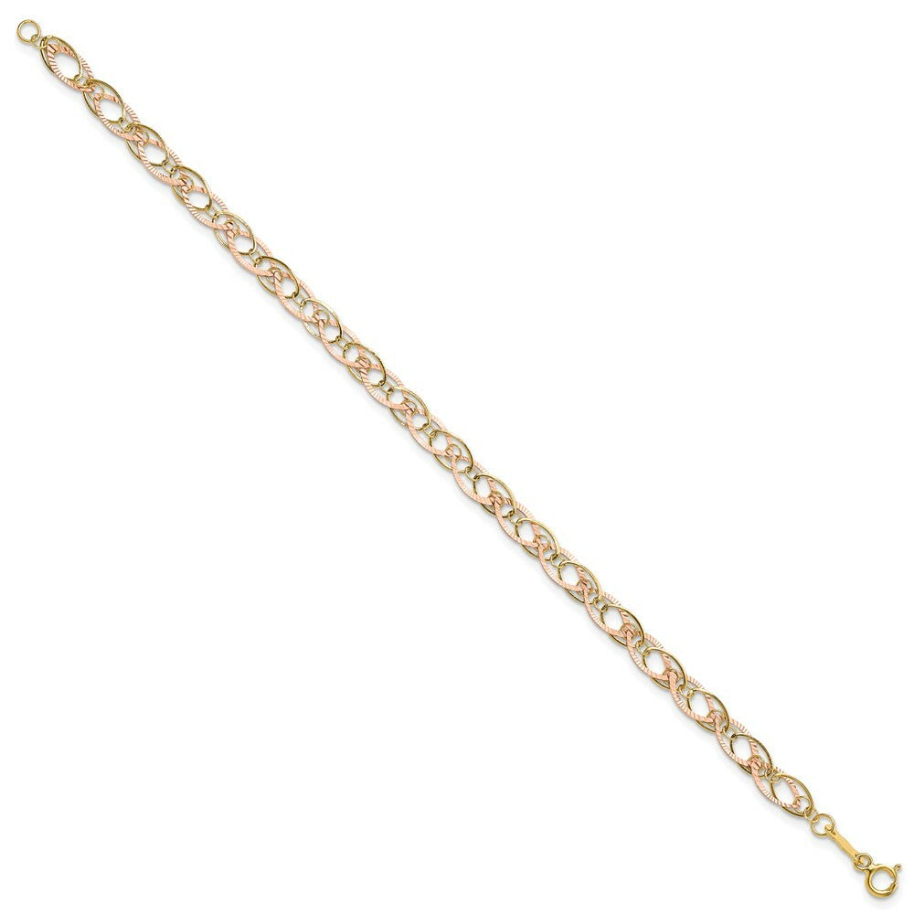 14K Two-tone Gold Oval Link Bracelet  Length 7.25'' inches
