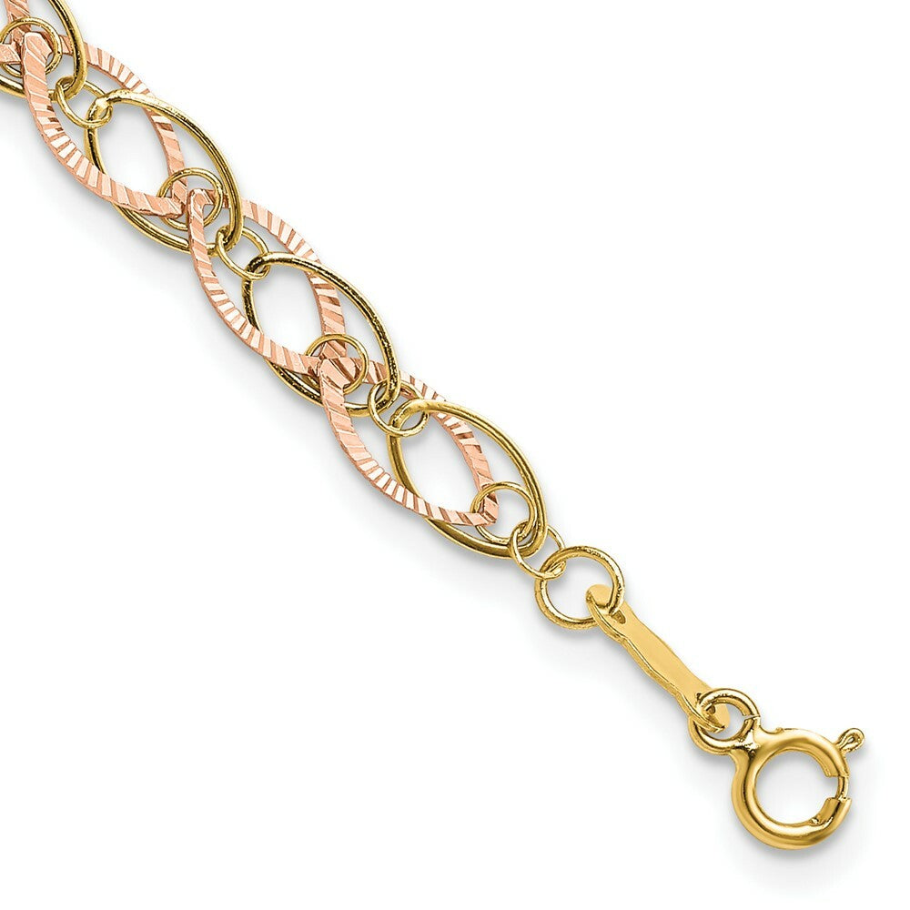 14K Two-tone Gold Oval Link Bracelet  Length 7.25'' inches