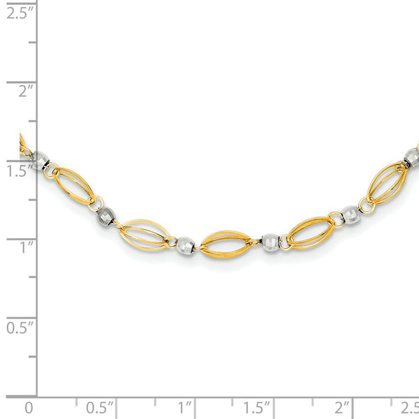14K Two-tone Gold Fancy Mirror Bead Necklace  Length 18'' inches