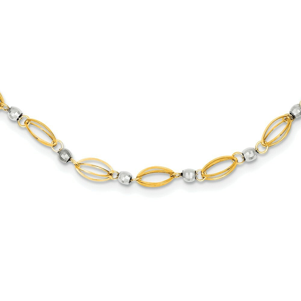 14K Two-tone Gold Fancy Mirror Bead Necklace  Length 18'' inches