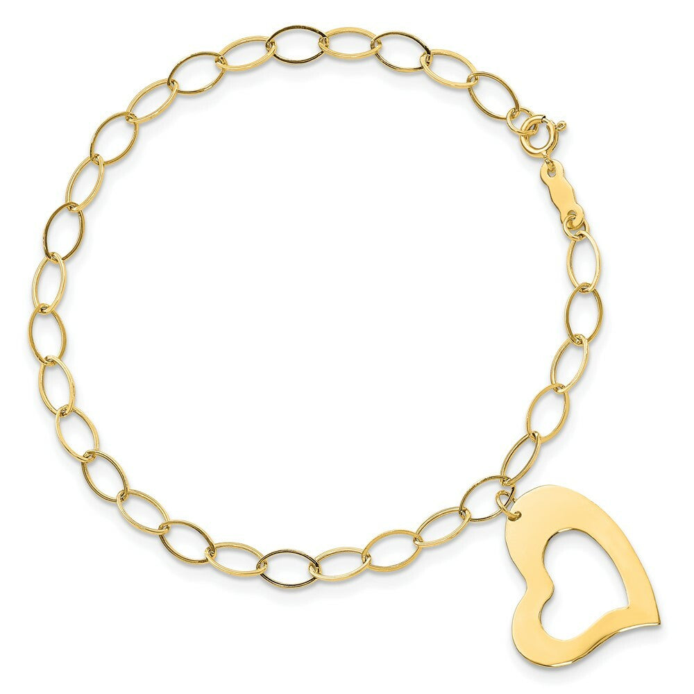 14K Yellow Gold Yellow Gold Dangle Heart Bracelet  Length 7.25'' inches