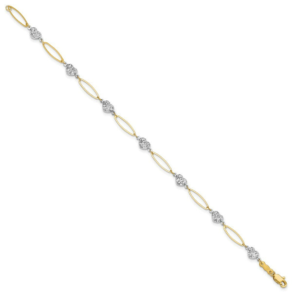14K Two-tone Gold Puff Heart & Flat Oval Bracelet  Length 7.25'' inches