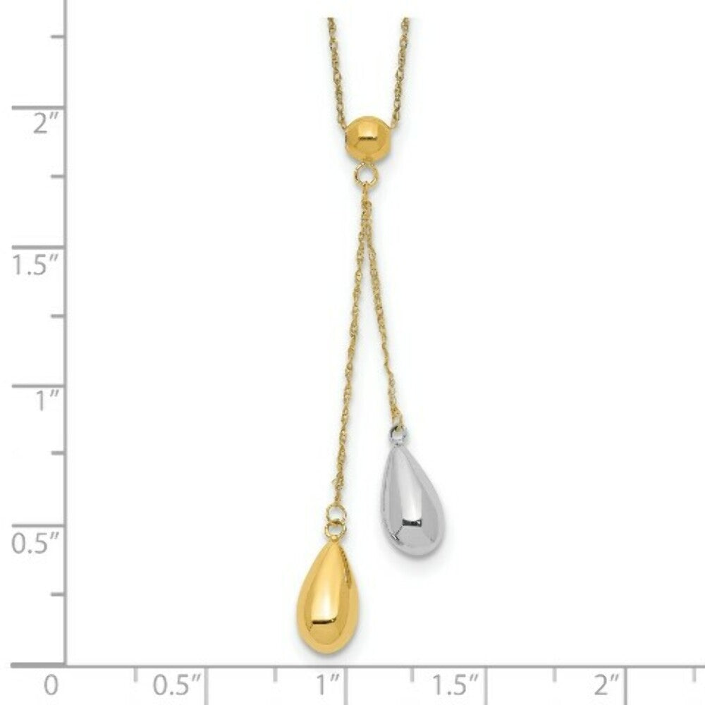 14K Yellow Gold Yellow and White Gold Teardrop Puff Lariat Necklace  Length 18'' inches