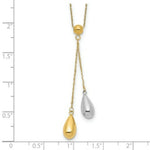 Load image into Gallery viewer, 14K Yellow Gold Yellow and White Gold Teardrop Puff Lariat Necklace  Length 18'' inches

