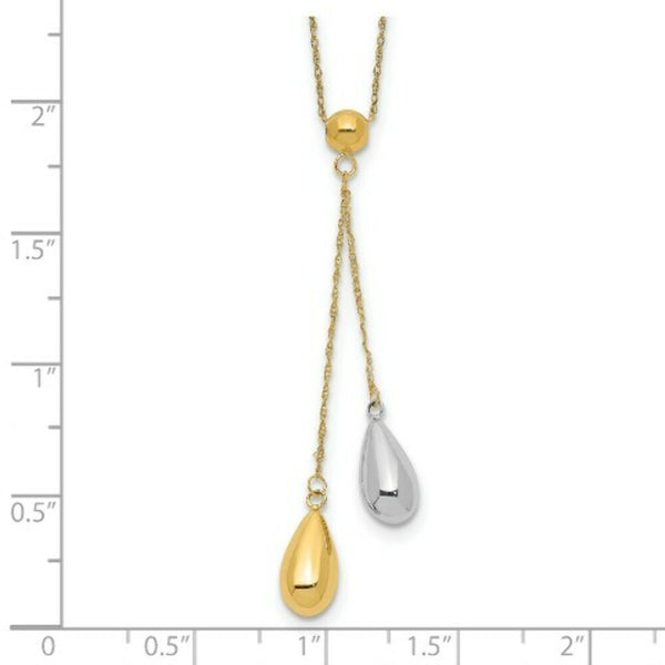 14K Yellow Gold Yellow and White Gold Teardrop Puff Lariat Necklace  Length 18'' inches
