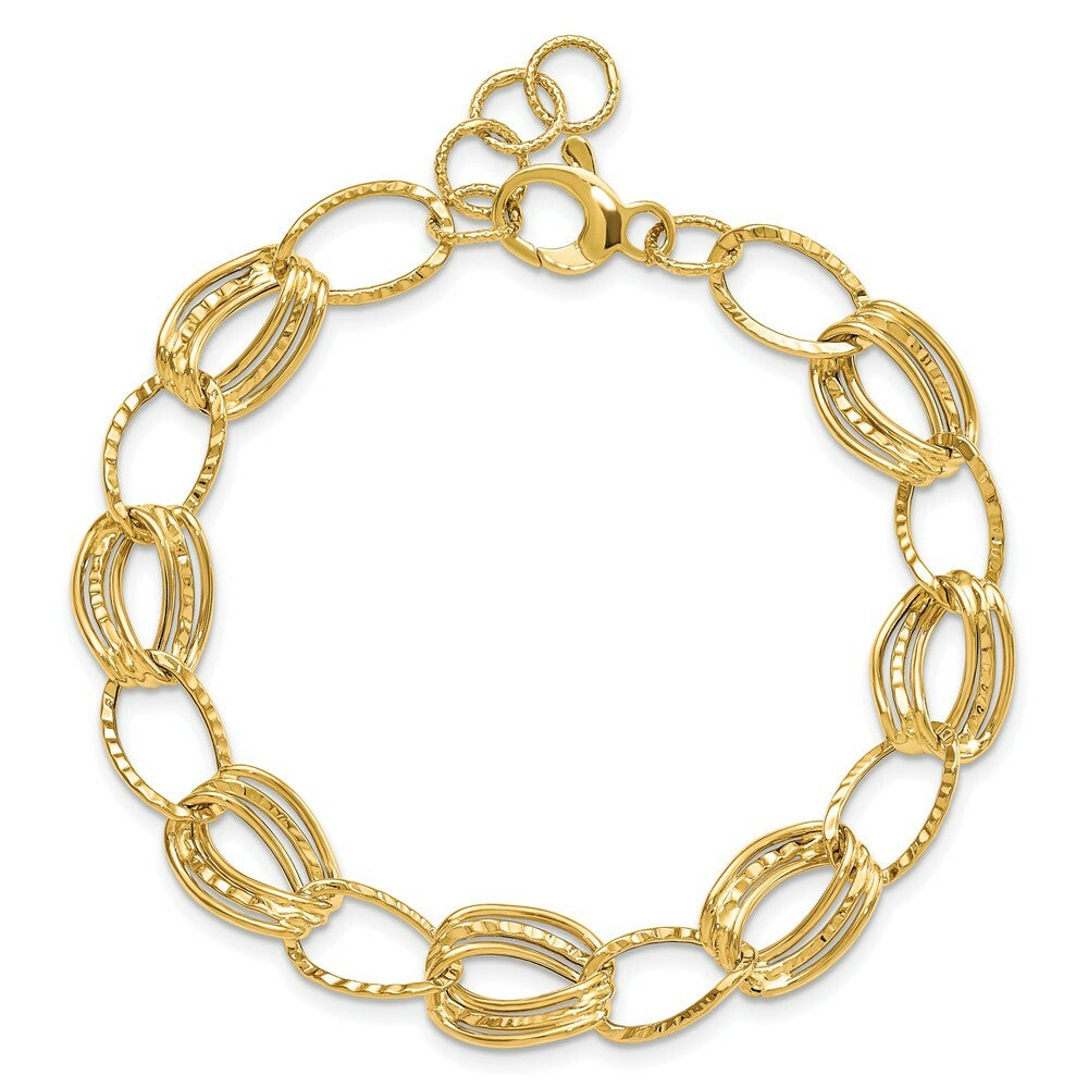 14K Yellow Gold Polished and Textured Hollow w/ext. Bracelet  Length 7.5'' inches