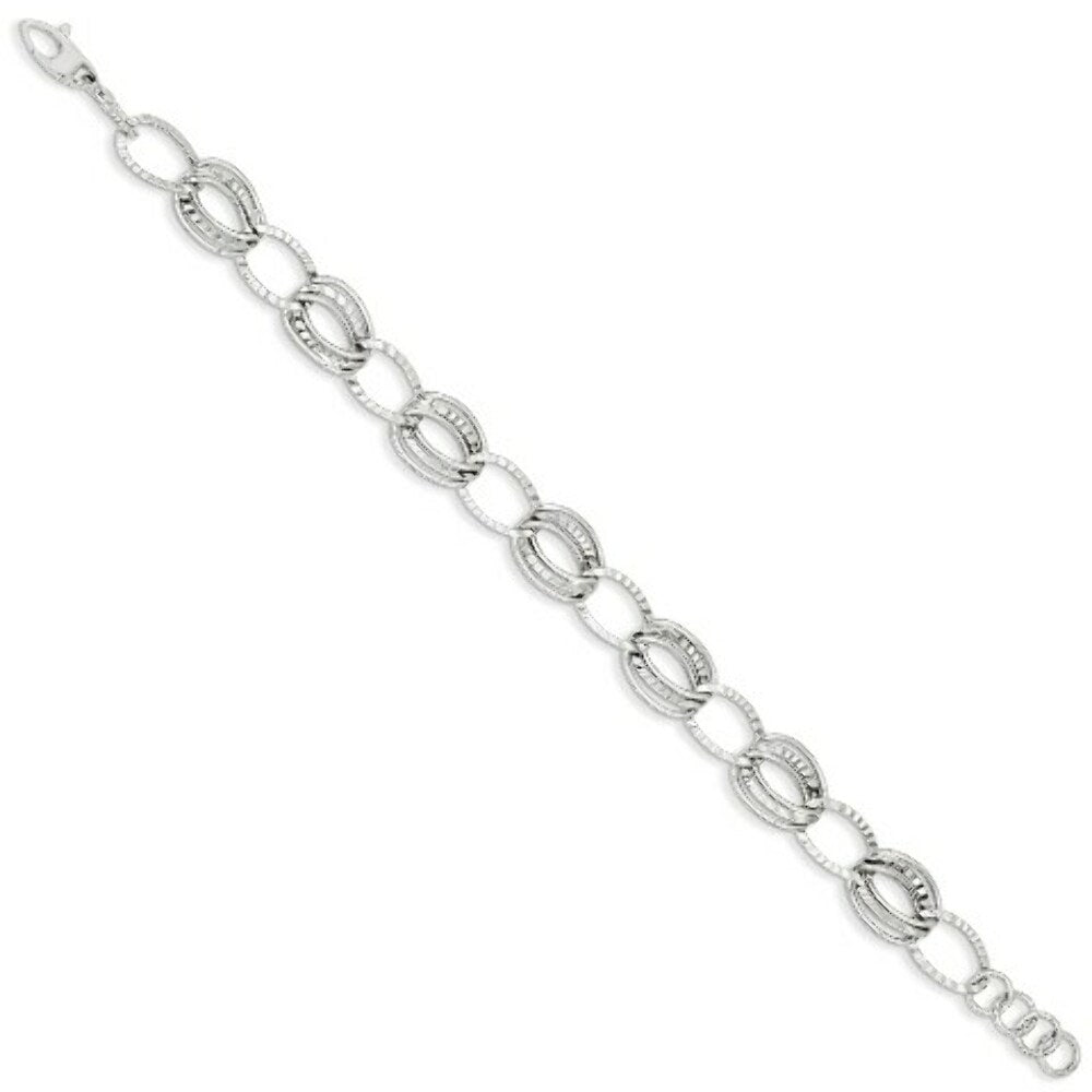 14K White Gold Polished and Textured Hollow w/ext. Bracelet  Length 7.5'' inches