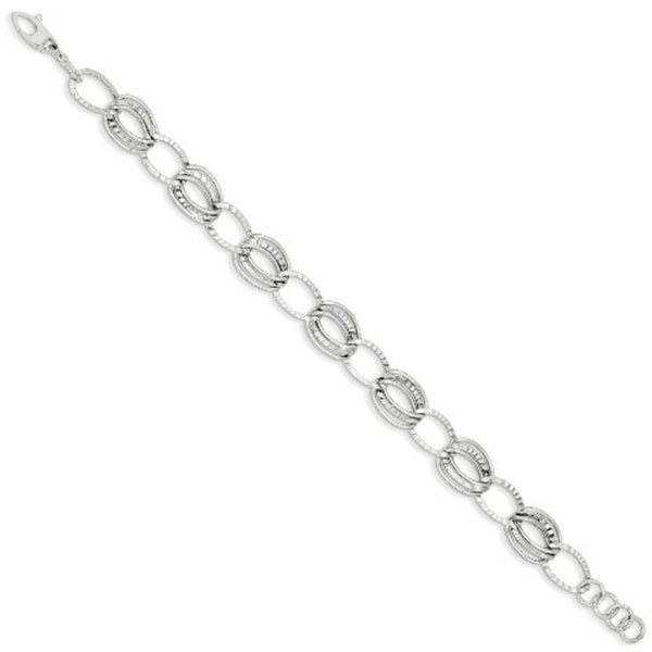 14K White Gold Polished and Textured Hollow w/ext. Bracelet  Length 7.5'' inches