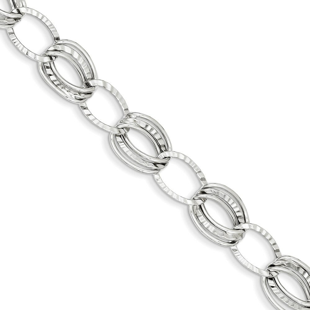 14K White Gold Polished and Textured Hollow w/ext. Bracelet  Length 7.5'' inches