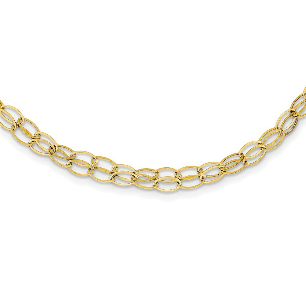 14K Yellow Gold Double Strand Oval Links w/ 2'' Ext Necklace  Length 18'' inches