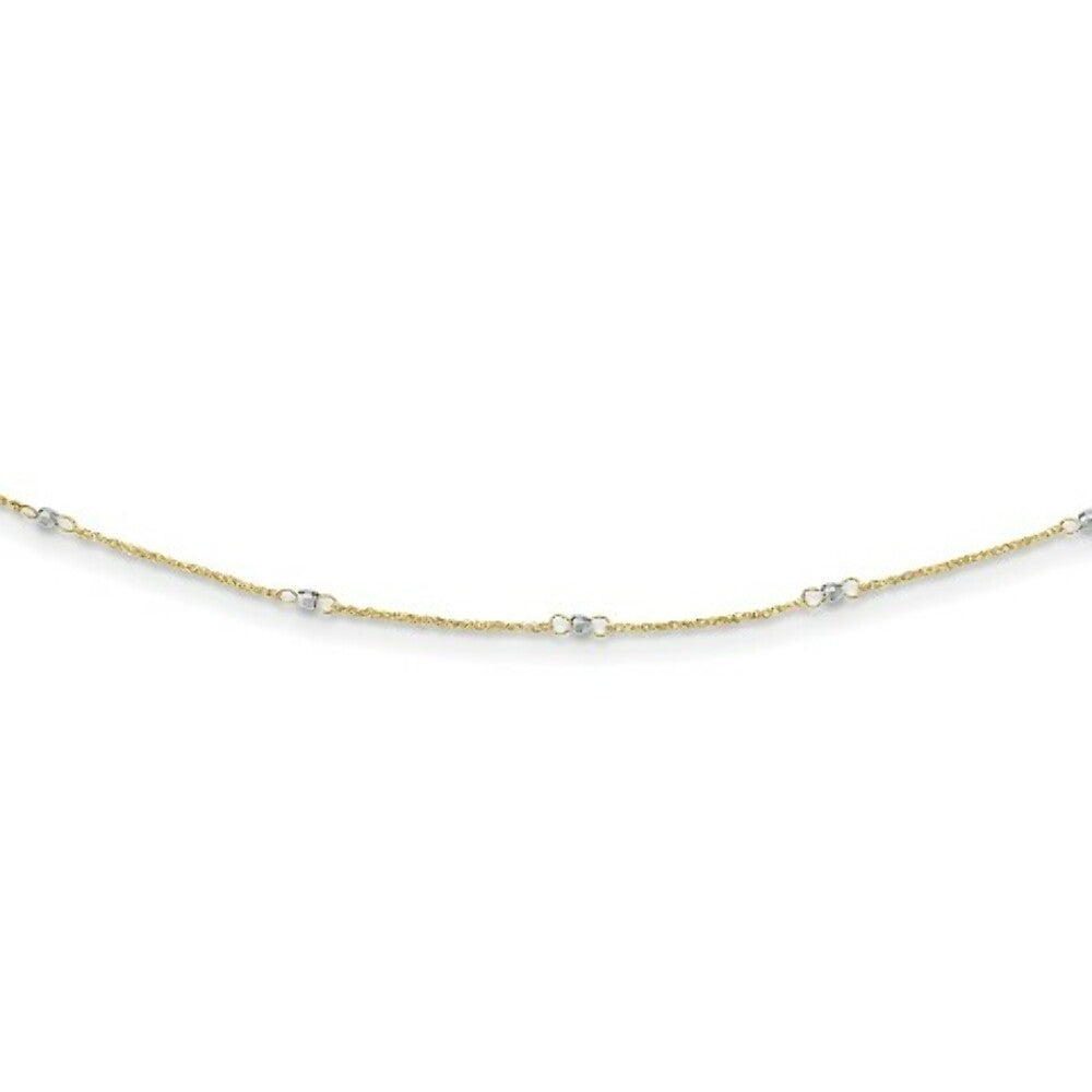 14K Two-tone Gold Ropa Mirror Bead W/2'' Ext Necklace  Length 16'' inches