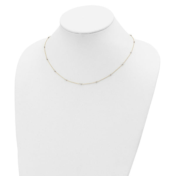 14K Two-tone Gold Ropa Mirror Bead W/2'' Ext Necklace  Length 16'' inches