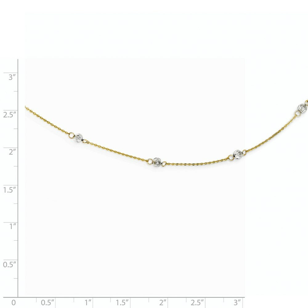 14K Two-tone Gold Diamond-cut Beads w/ 2'' Ext Necklace  Length 16'' inches