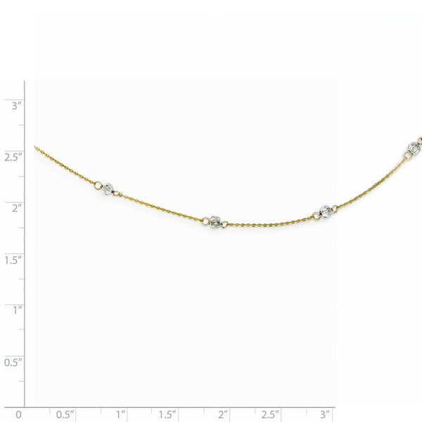 14K Two-tone Gold Diamond-cut Beads w/ 2'' Ext Necklace  Length 16'' inches