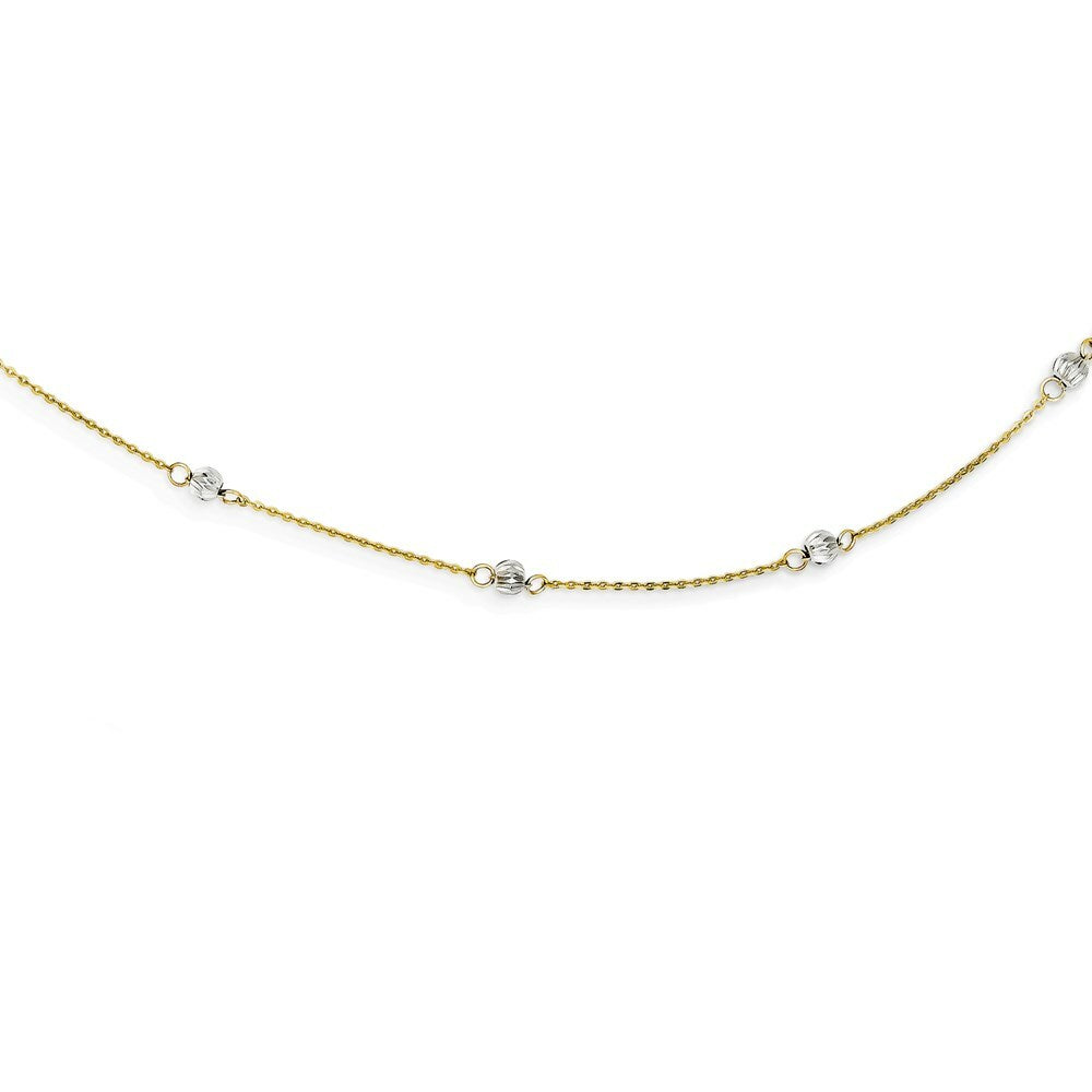 14K Two-tone Gold Diamond-cut Beads w/ 2'' Ext Necklace  Length 16'' inches