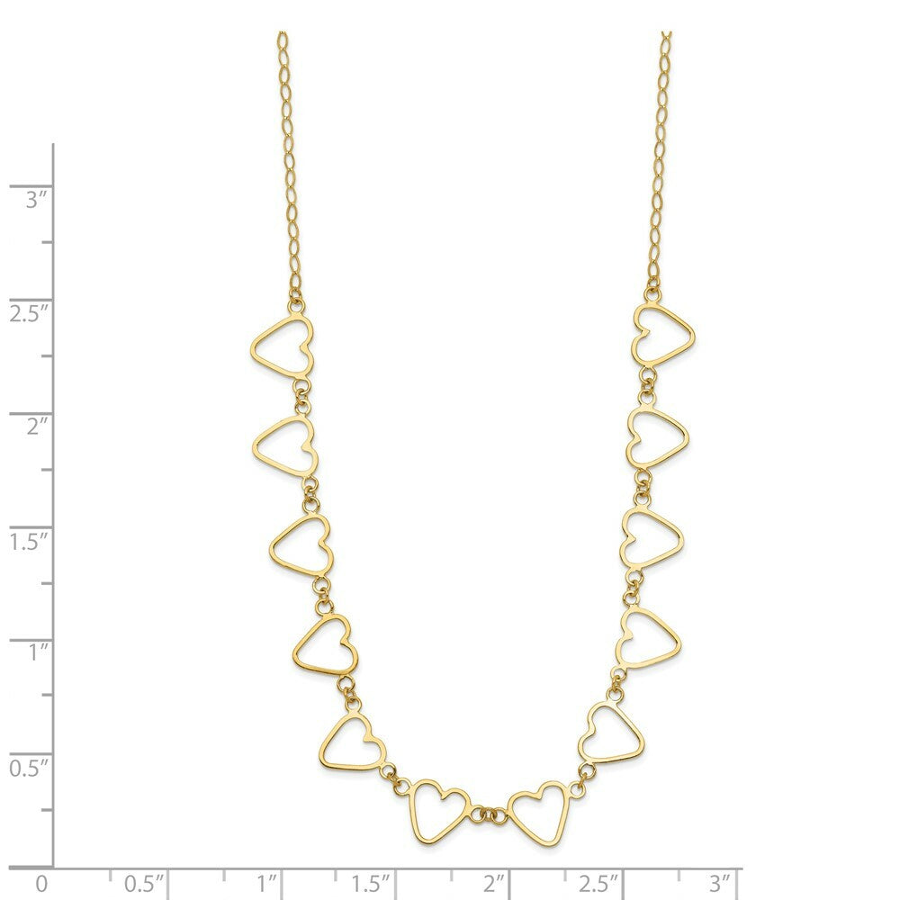 14K Yellow Gold Oval Cable with Open Flat Hearts Necklace  Length 16'' inches