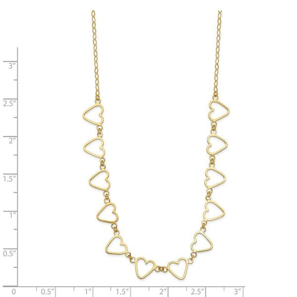 14K Yellow Gold Oval Cable with Open Flat Hearts Necklace  Length 16'' inches